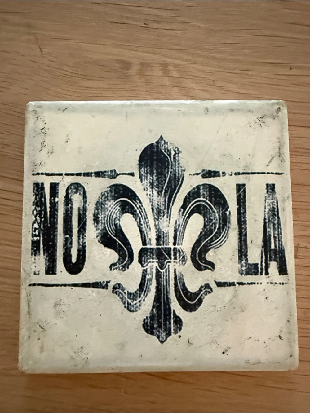 Decorative Fleur-de-Lis Ceramic Coaster - Cream and Black